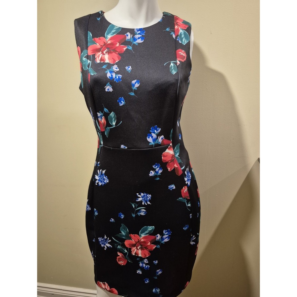 Calvin Klein Floral Sheath Dress Size 6 Scuba Spring‎ Wedding Guest Office Black